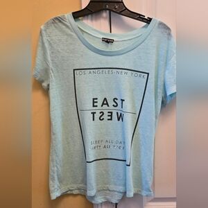 Express Womens Blue Boxy East West Short Sleeve T-Shirt